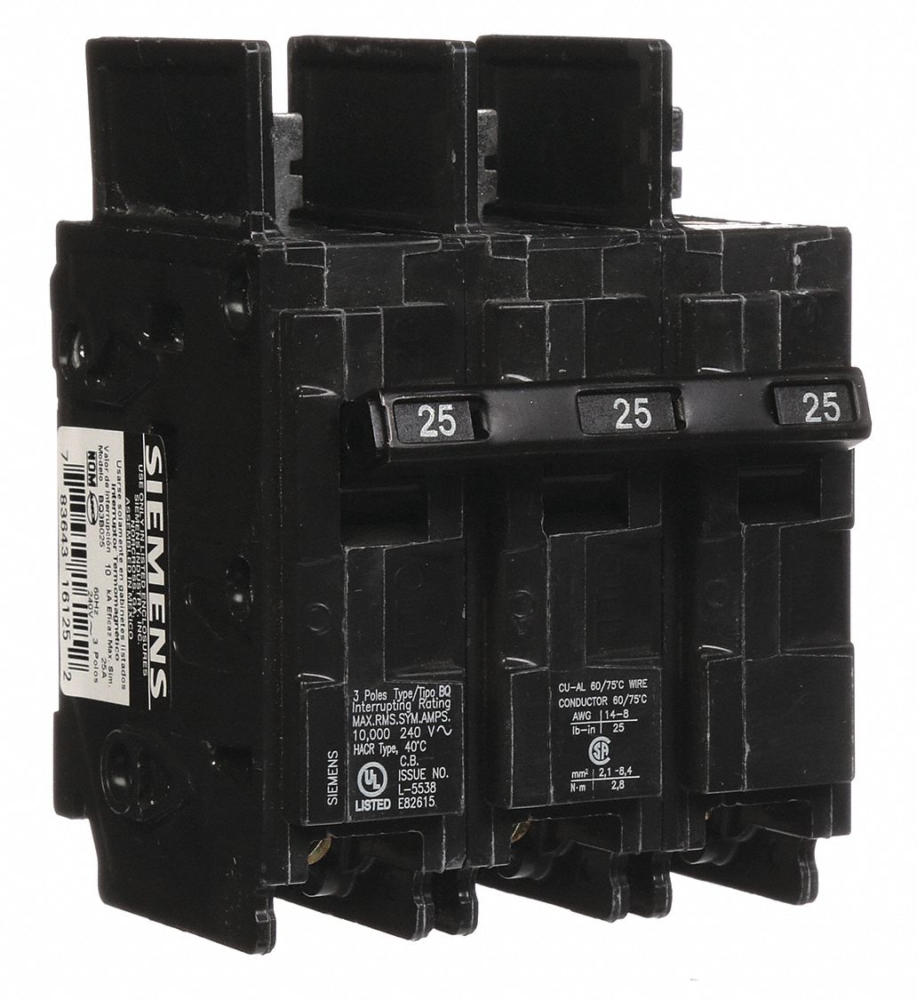 SIEMENS Miniature Circuit Breaker: 25 A Amps, 240V AC, Three Phase ...