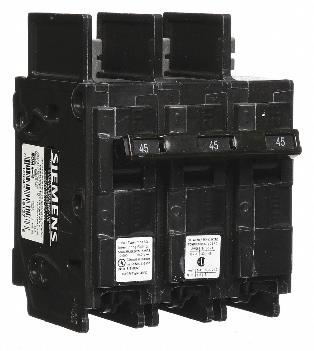 Miniature Circuit Breaker: 45 A Amps, 240V AC, 3 Poles, Std