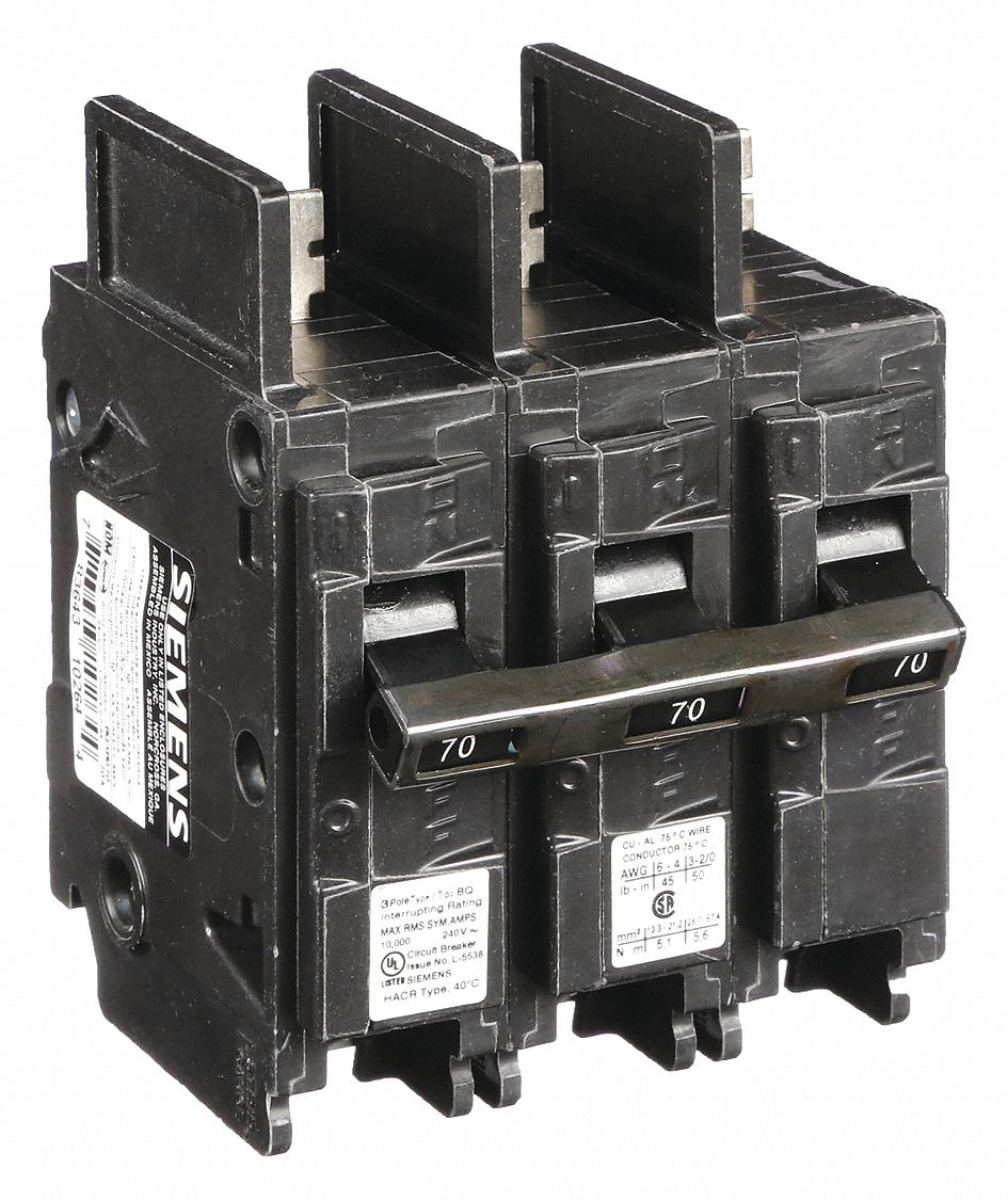 Miniature Circuit Breaker: 70 A Amps, 240V AC, 3 Poles, Std