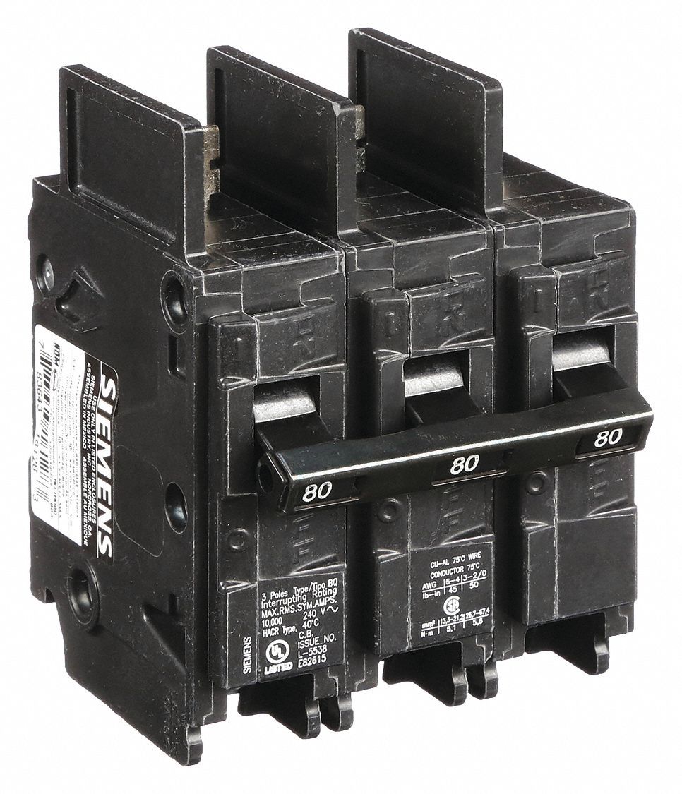 Miniature Circuit Breaker: 80 A Amps, 240V AC, 3 Poles, Std