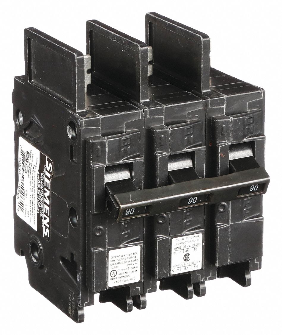 Miniature Circuit Breaker: 90 A Amps, 240V AC, 3 Poles, Std