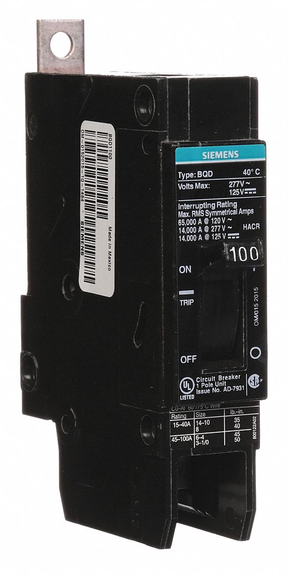 Miniature Circuit Breaker: 100 A Amps, 277V AC, 1 Poles, Std