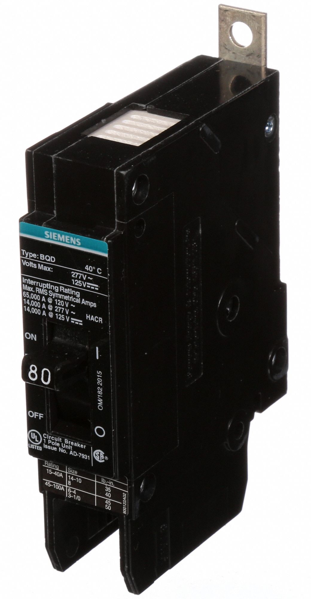 SIEMENS Miniature Circuit Breaker 80 A Amps, 277V AC, Single Phase