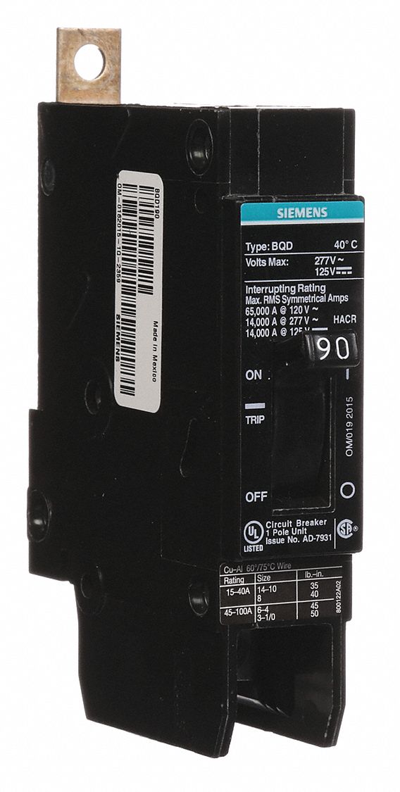 Miniature Circuit Breaker: 90 A Amps, 277V AC, 1 Poles, Std