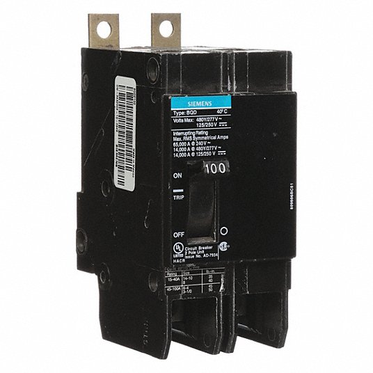 Siemens BQD BQD2100 2 Pole 100 Amp Circuit Breaker for sale online 