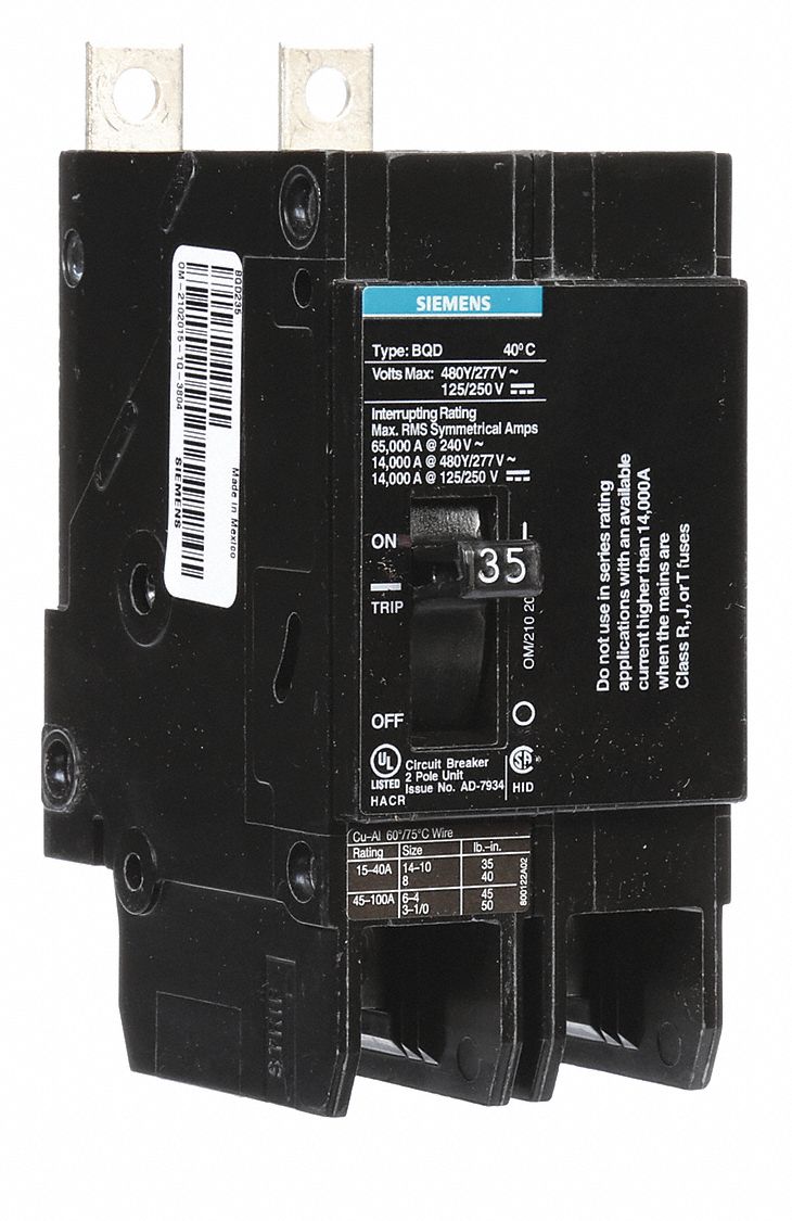 Miniature Circuit Breaker: 35 A Amps, 480V AC, 2 Poles, Std