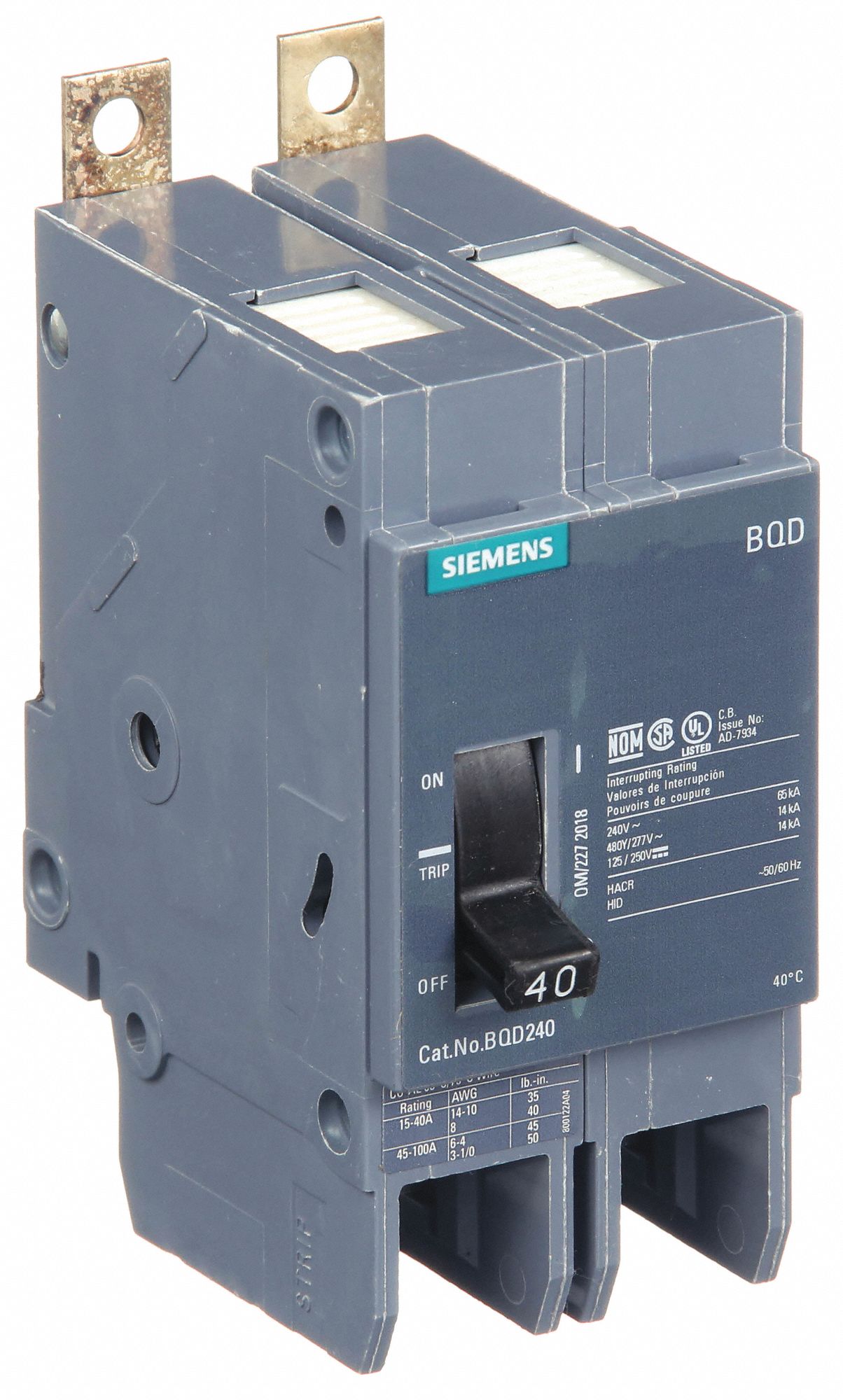 Miniature Circuit Breaker: 40 A Amps, 480V AC, 2 Poles, Std