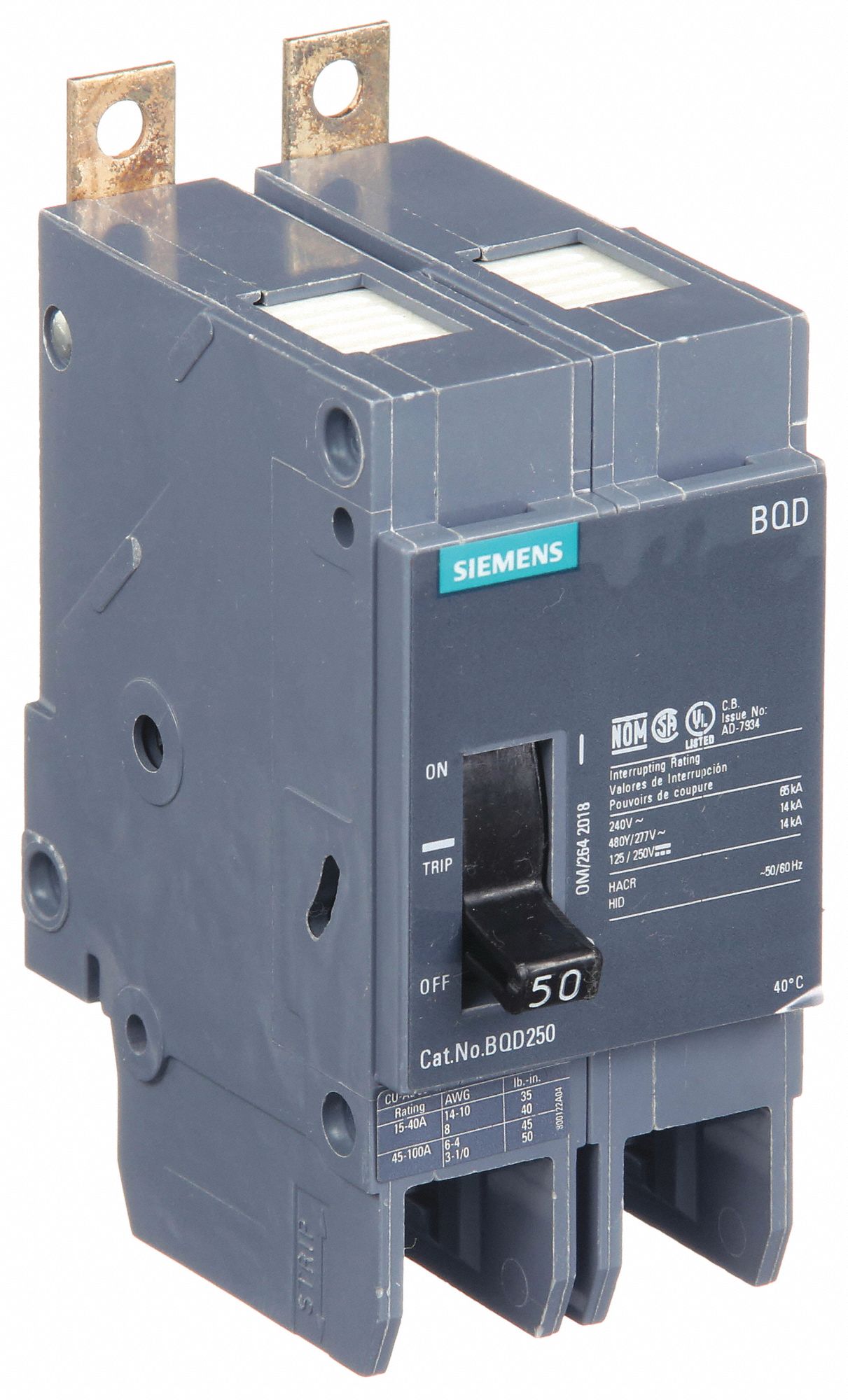 Miniature Circuit Breaker: 50 A Amps, 480V AC, 2 Poles, Std