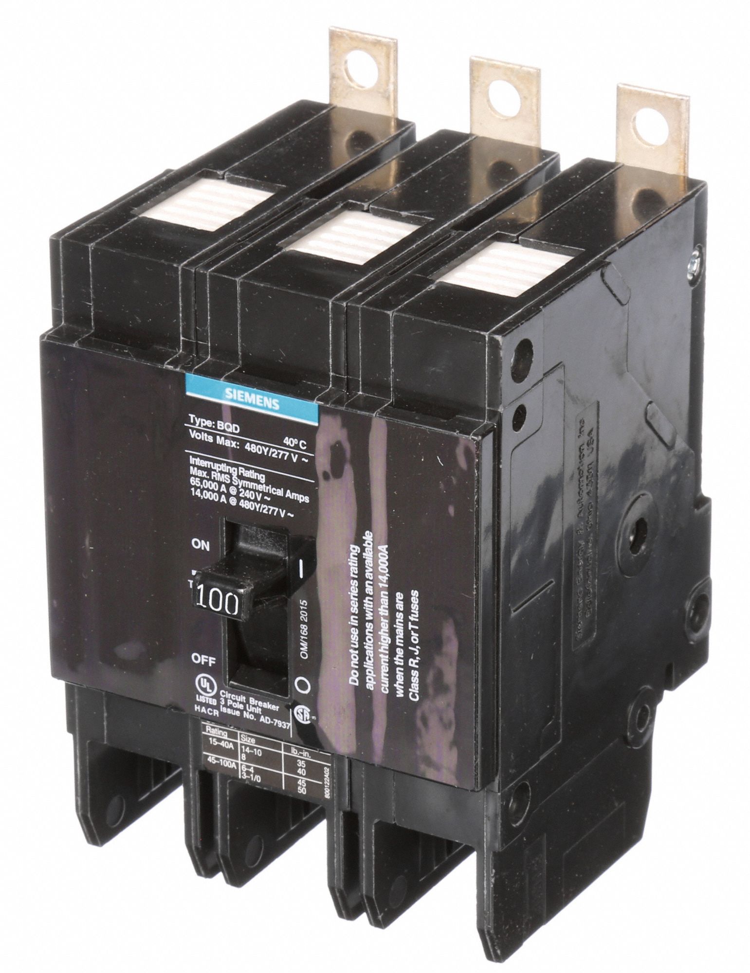 Siemens BQD3100 3 Pole 480v 100 Amp Circuit Breaker for sale online 