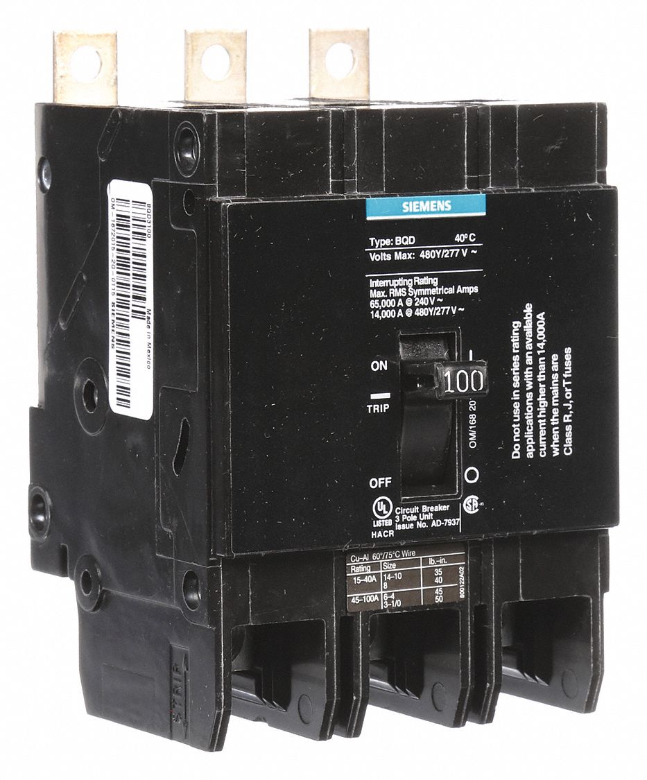 480/277V DIN RAIL MOUNT circuit breakerul CQD-3100 100amp Siemens CQD3100 3 pôles 