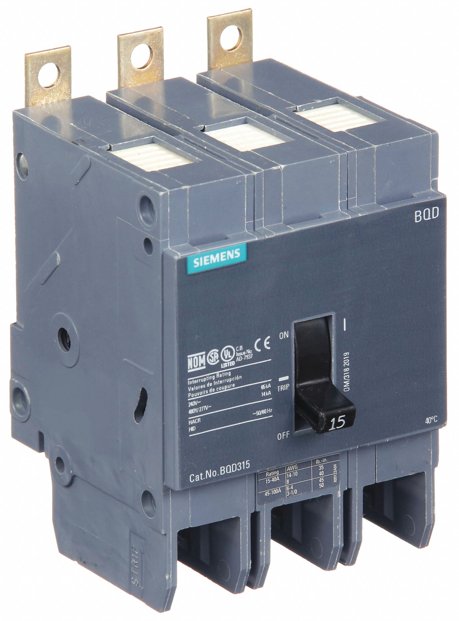 Miniature Circuit Breaker: 15 A Amps, 480V AC, 3 Poles, Std