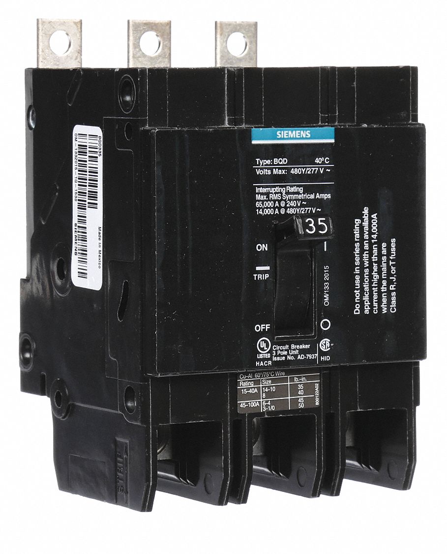 Miniature Circuit Breaker: 35 A Amps, 480V AC, 3 Poles, Std