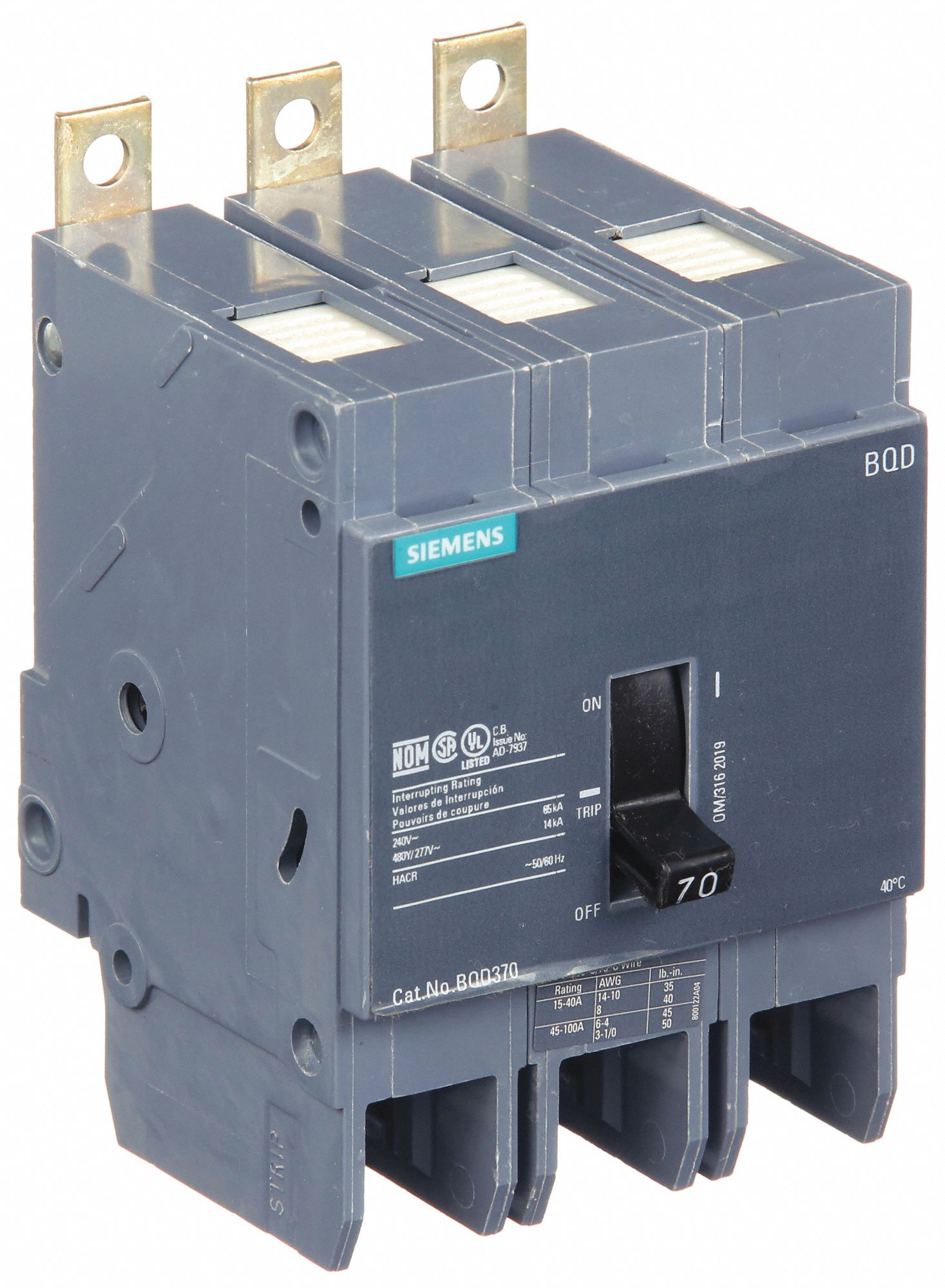 Miniature Circuit Breaker: 70 A Amps, 480V AC, 3 Poles, Std