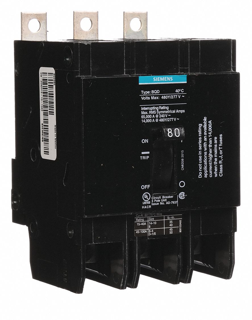Miniature Circuit Breaker: 80 A Amps, 480V AC, 3 Poles, Std