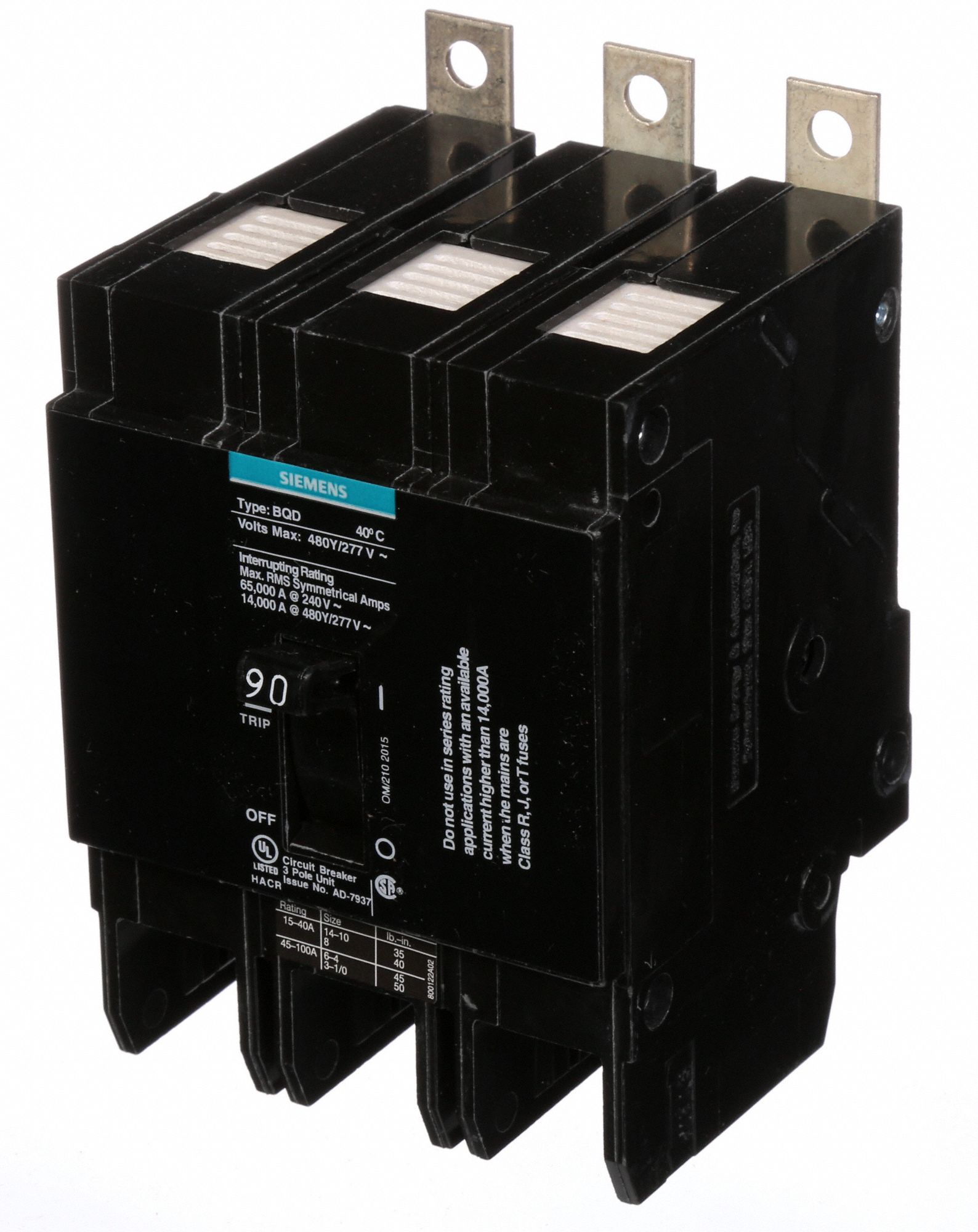 SIEMENS Miniature Circuit Breaker 90 A Amps, 480V AC, Three Phase