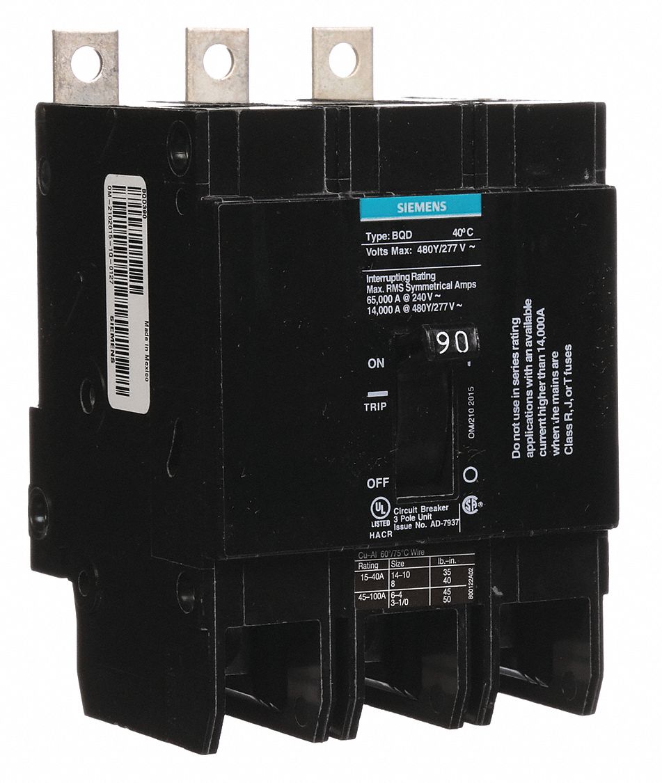 Miniature Circuit Breaker: 90 A Amps, 480V AC, 3 Poles, Std