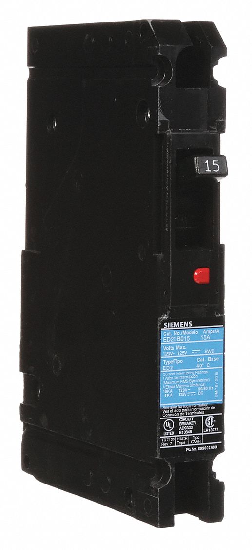 Molded Case Circuit Breaker: 15 A Amps, 10kA at 120V AC, Fixed, Load Side Lug, Any