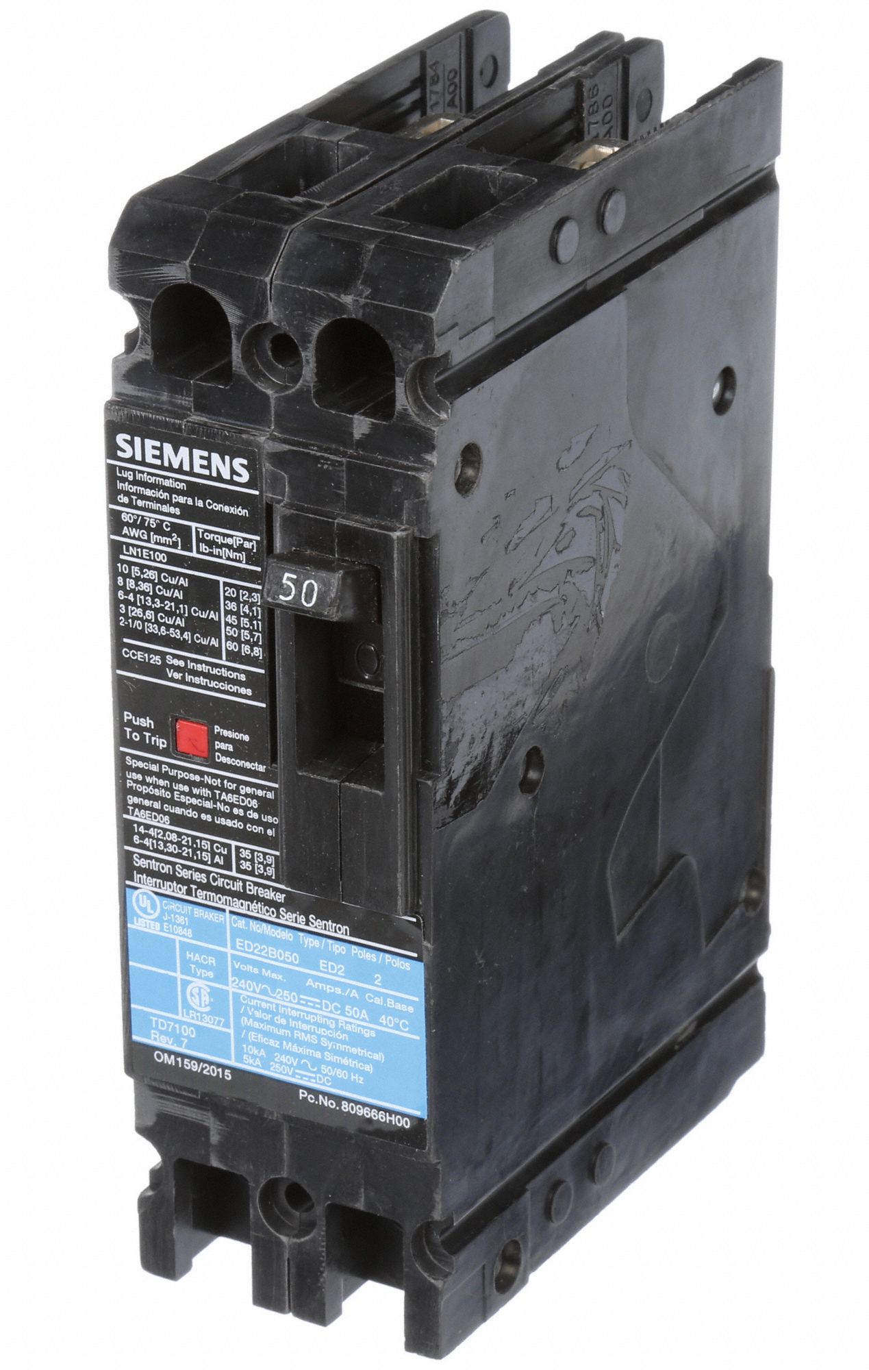 SIEMENS Molded Case Circuit Breaker 50 A Amps, 10kA at 240V AC, Fixed