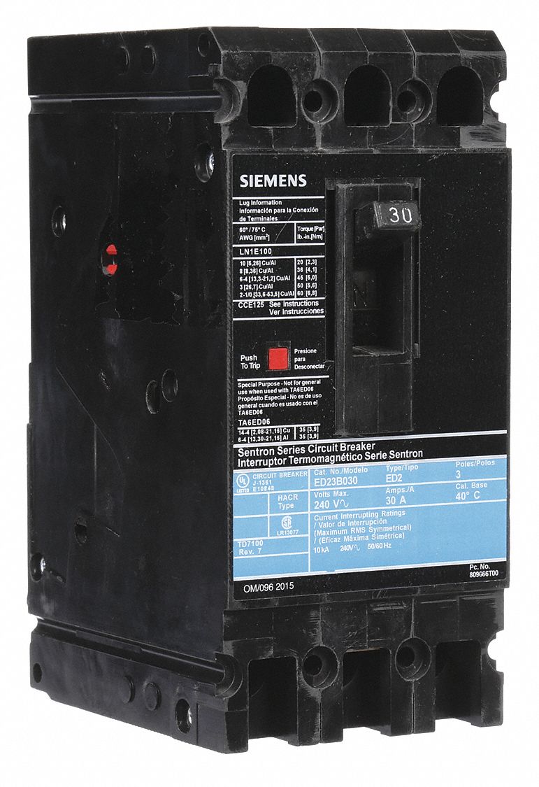 Molded Case Circuit Breaker: 30 A Amps, 10kA at 240V AC, Fixed, Load Side Lug, ABC