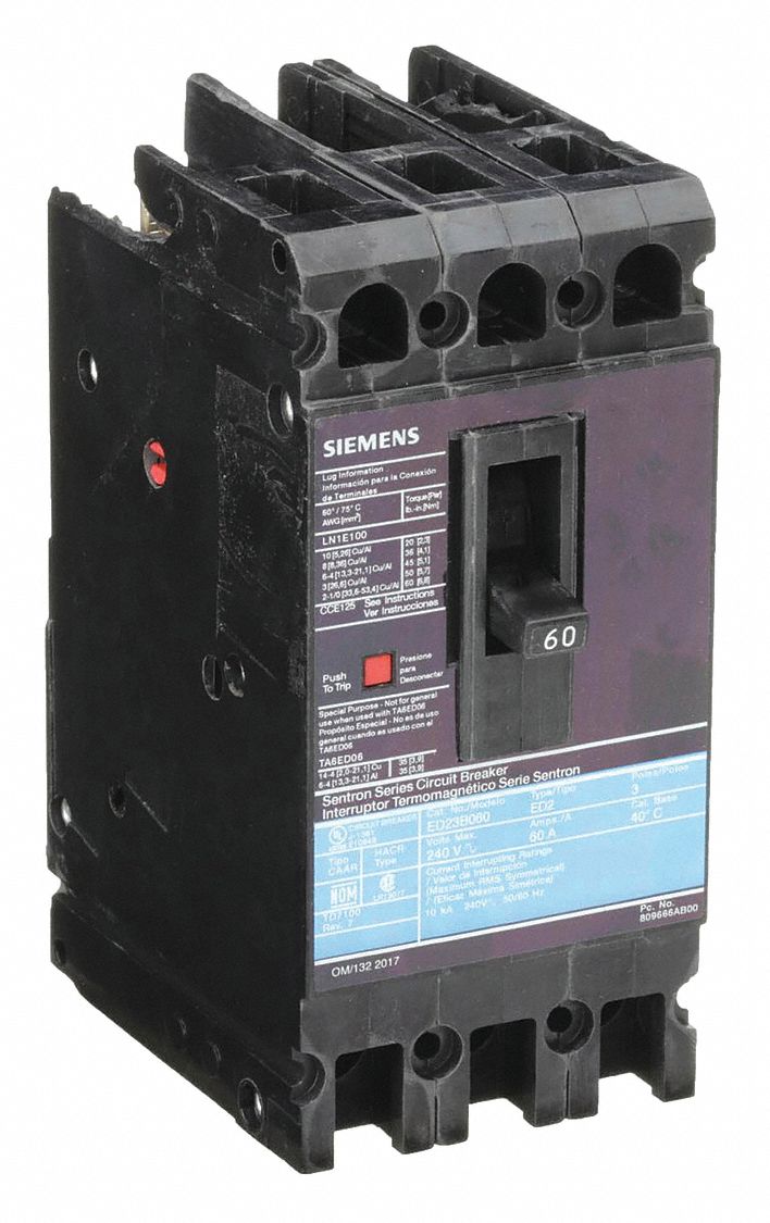 Molded Case Circuit Breaker: 60 A Amps, 10kA at 240V AC, Fixed, Load Side Lug, ABC