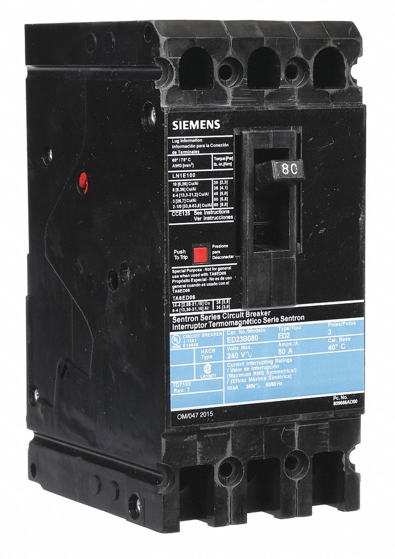 Molded Case Circuit Breaker: 80 A Amps, 10kA at 240V AC, Fixed, Load Side Lug, ABC