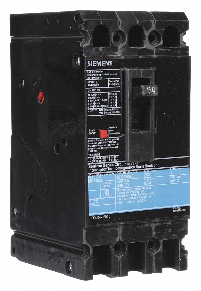 Molded Case Circuit Breaker: 90 A Amps, 10kA at 240V AC, Fixed, Load Side Lug, ABC