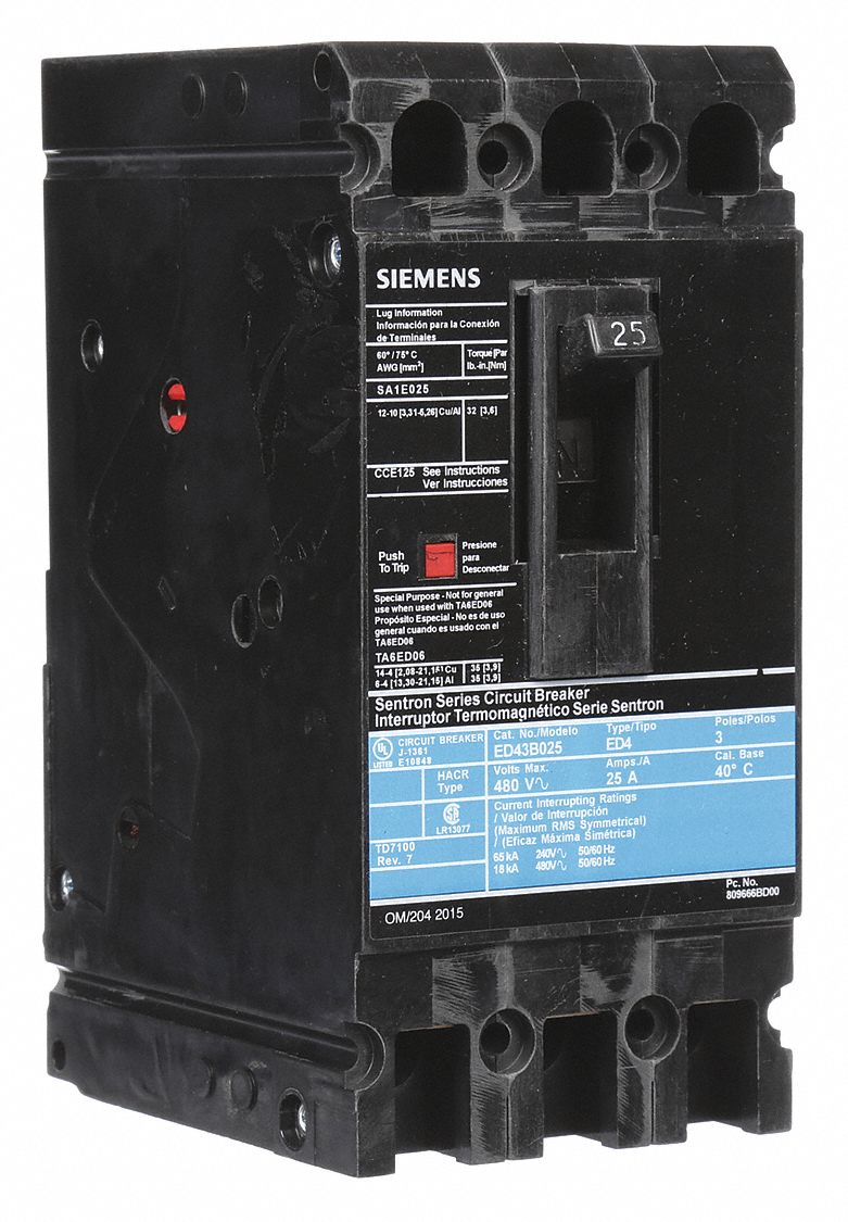 Molded Case Circuit Breaker: 25 A Amps, 18kA at 480V AC, Fixed, Load Side Lug, ABC