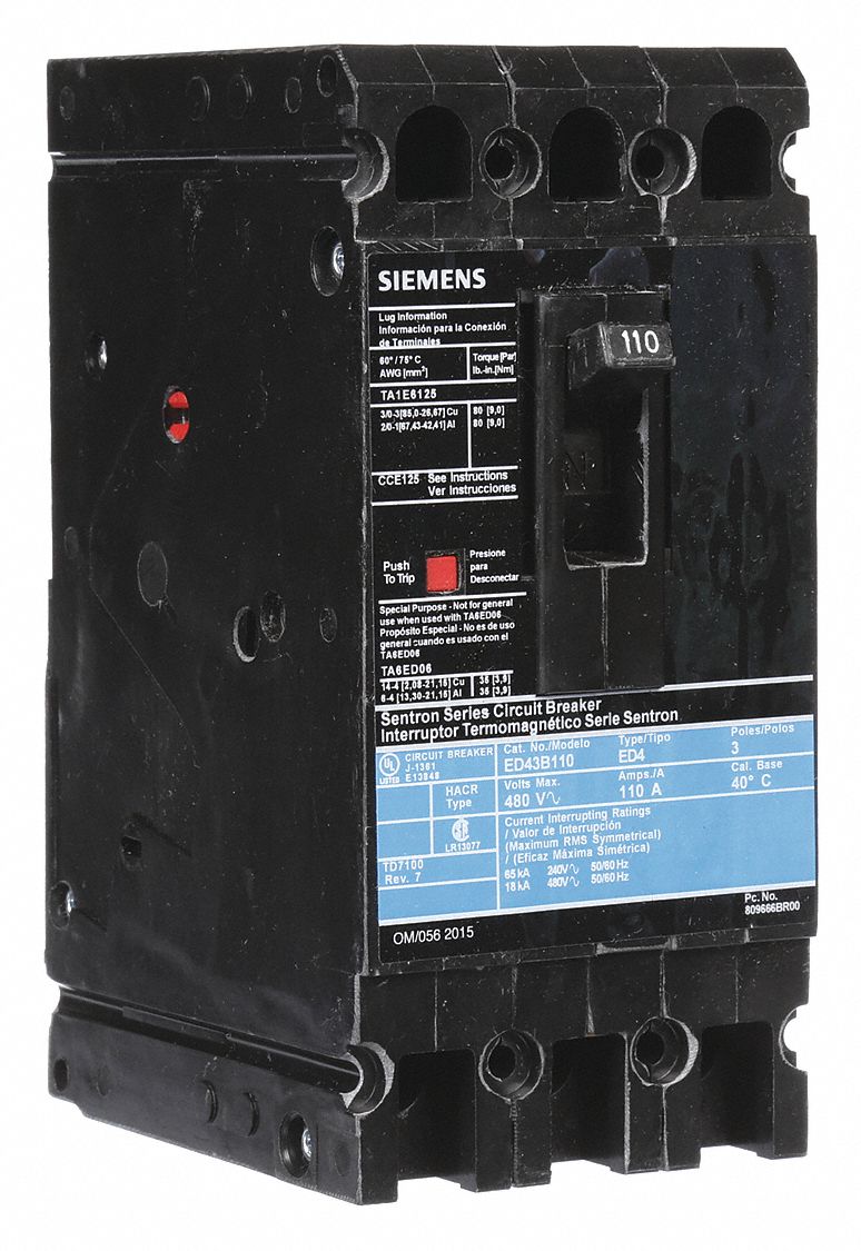 Molded Case Circuit Breaker: 110 A Amps, 18kA at 480V AC, Fixed, Load Side Lug, ABC