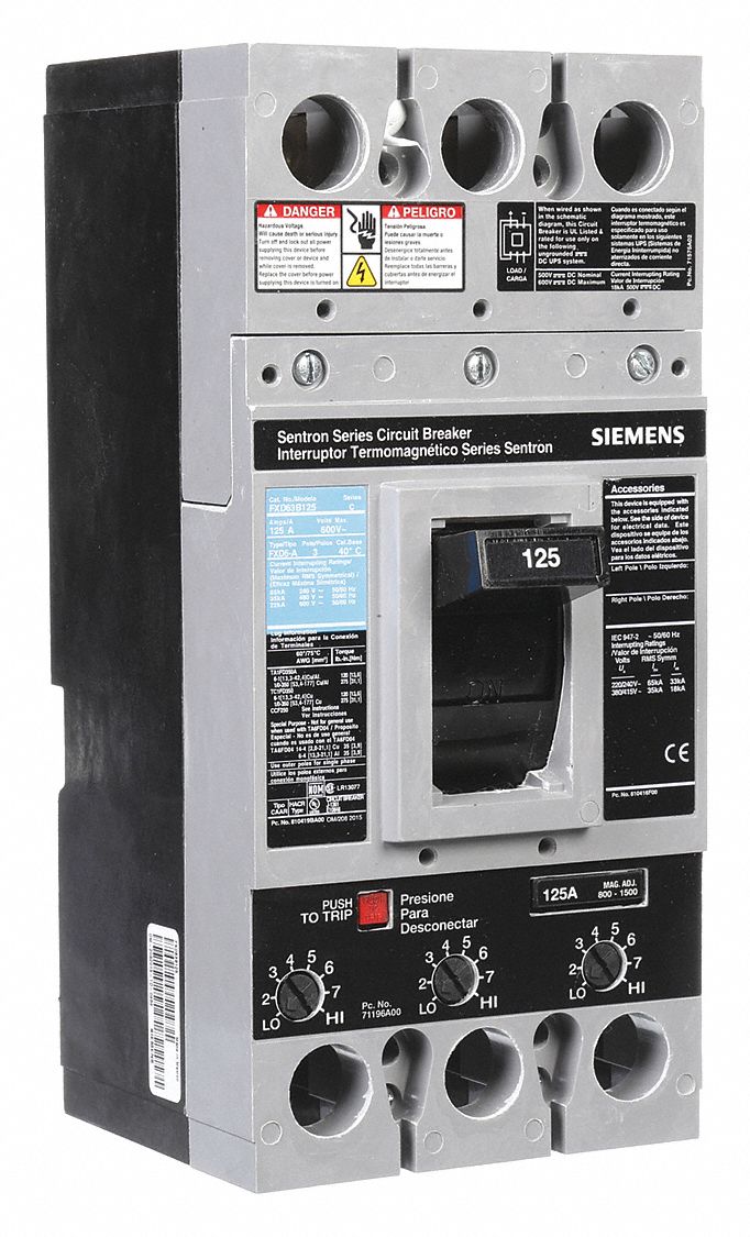 SIEMENS, 125 A Amps, 22kA At 600V AC, Molded Case Circuit Breaker ...