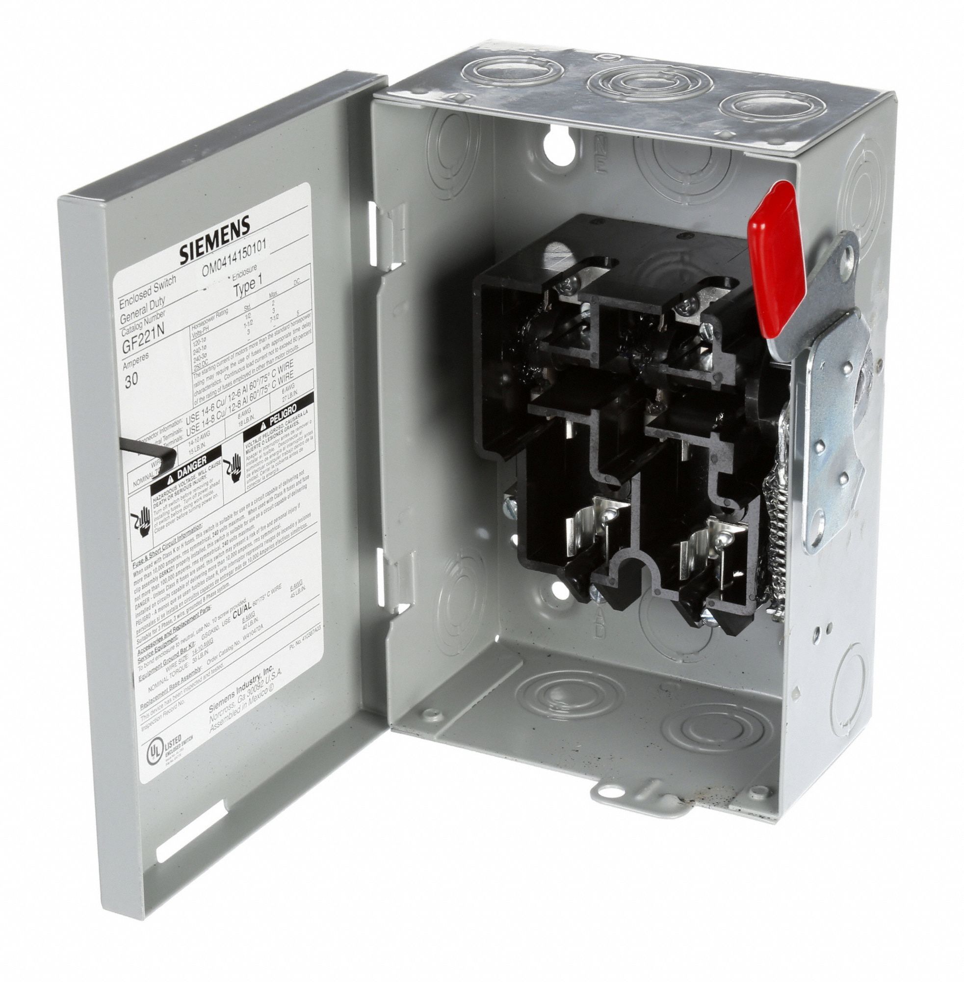 SIEMENS Safety Switch, Fusible, General, 240V AC Voltage, 1 Phase, 3 hp ...