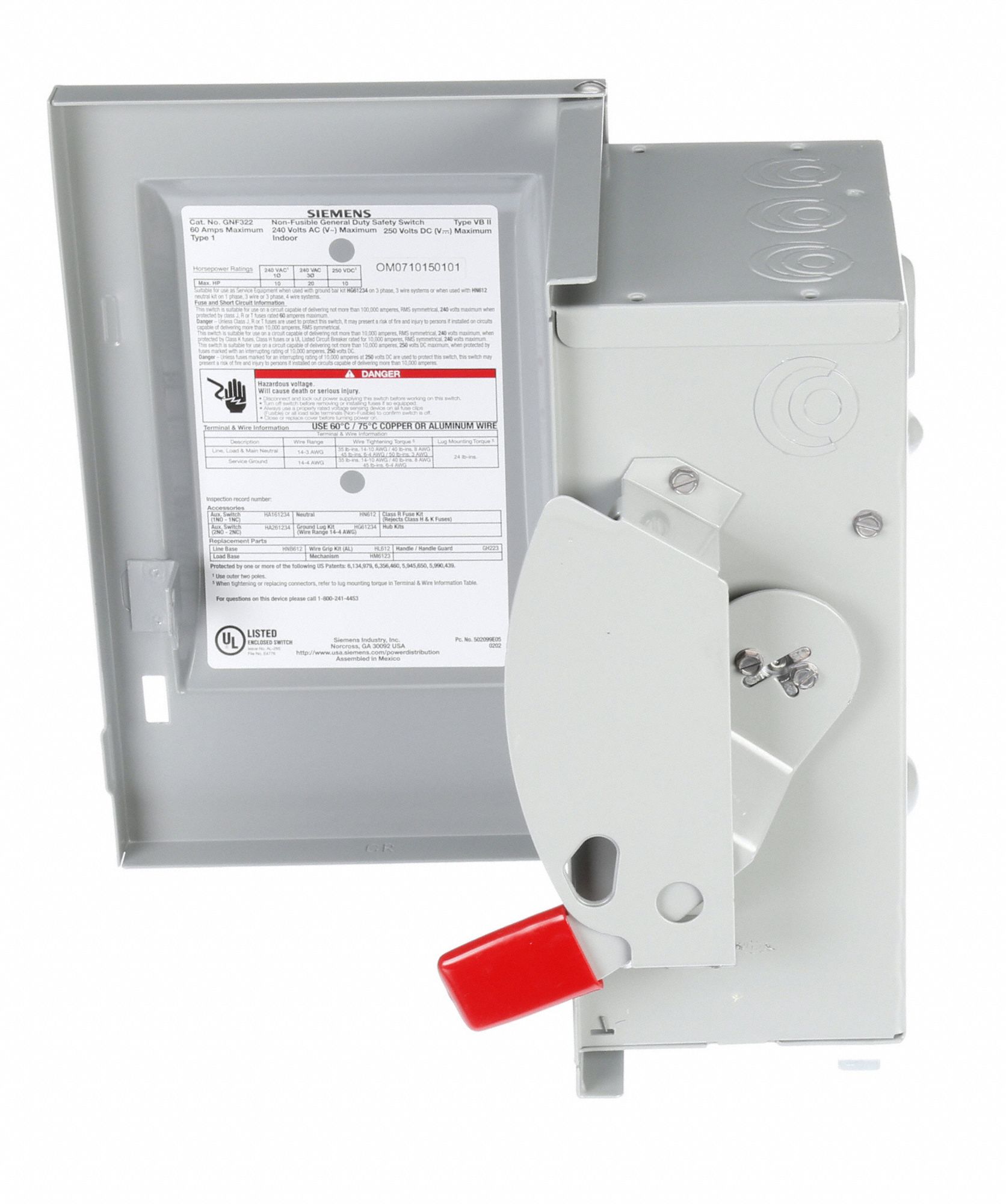 SIEMENS Safety Switch, 240VAC, 3PST, 60 Amps AC 6FNG7GNF322 Grainger