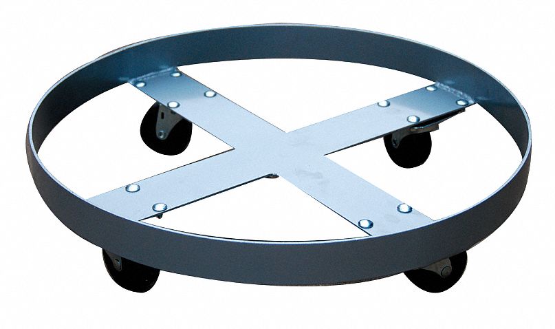 CROSS-BRACE DRUM DOLLY WITH SUPPORT RING, 1,200 LB LOAD CAPACITY, ROUND, PLASTIC