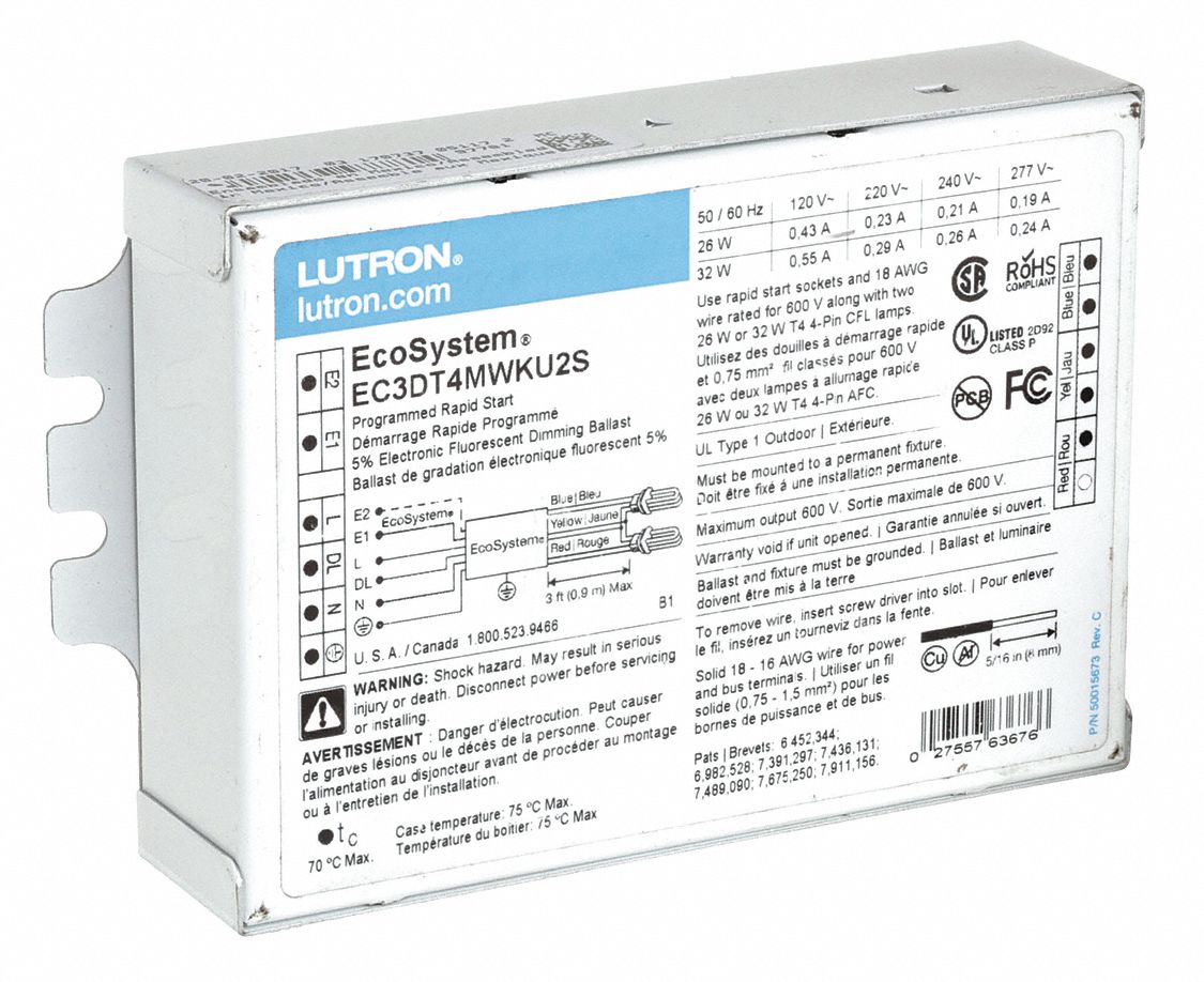 LUTRON, 120 to 277V AC, 2 Bulbs Supported, CFL Ballast - 6FVX9