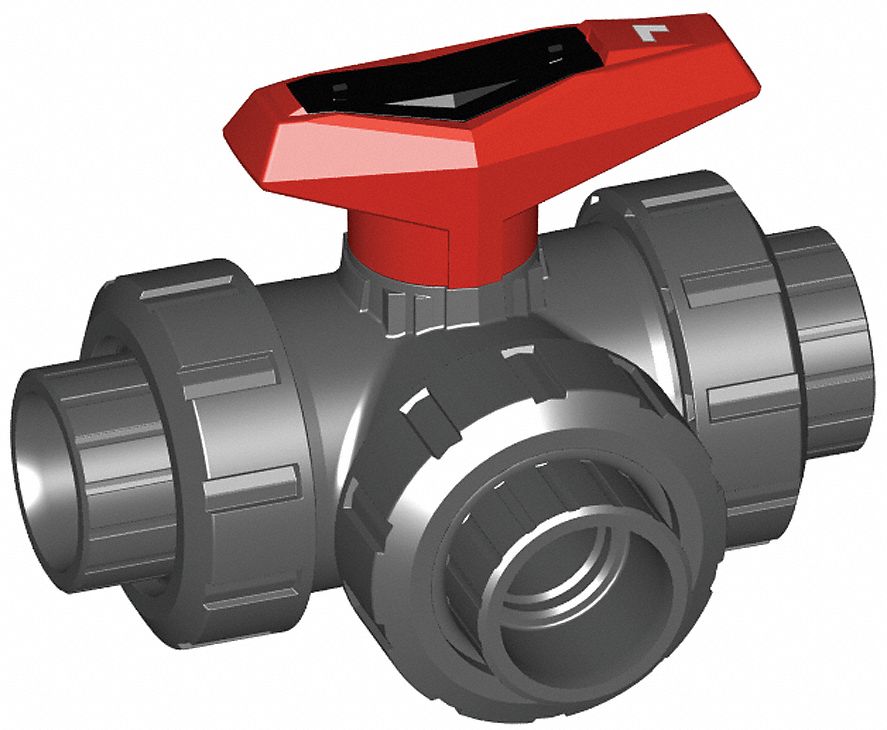 GF PIPING SYSTEMS Ball Valve, PVC, 3-Way True Union, 2-Piece, Pipe Size