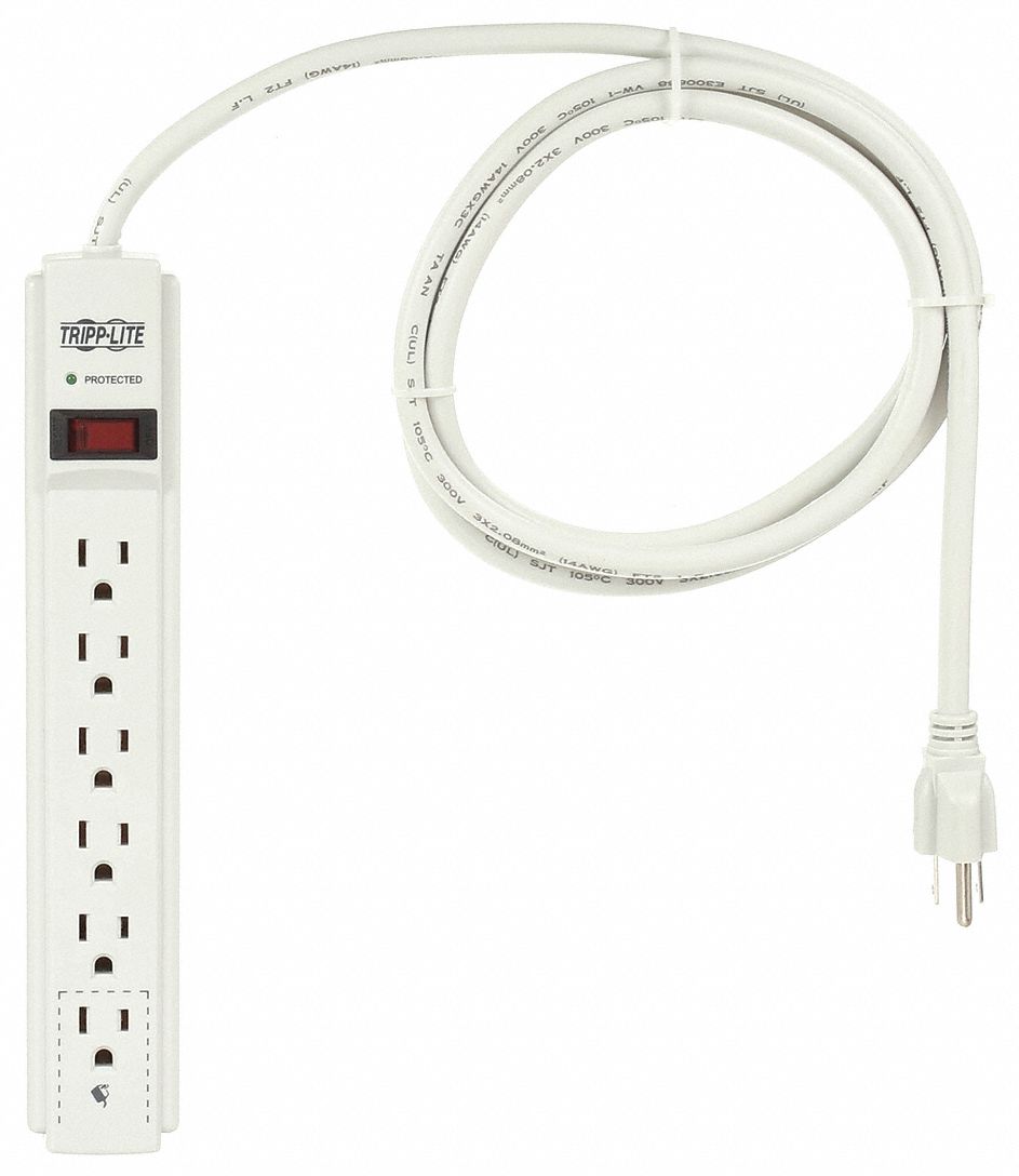 SURGE PROTECTOR OUTLET STRIP, 6 OUTLETS, NEMA 5-15R, NEMA 5-15P, GREY, SJT