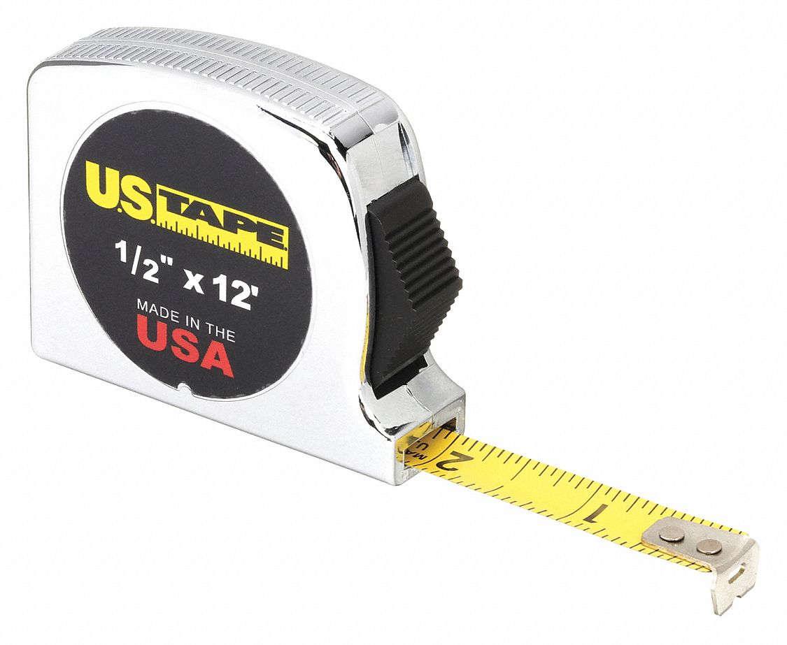 TAPE MEASURE,1/2 IN X 12 FT,CHROME,FT/IN