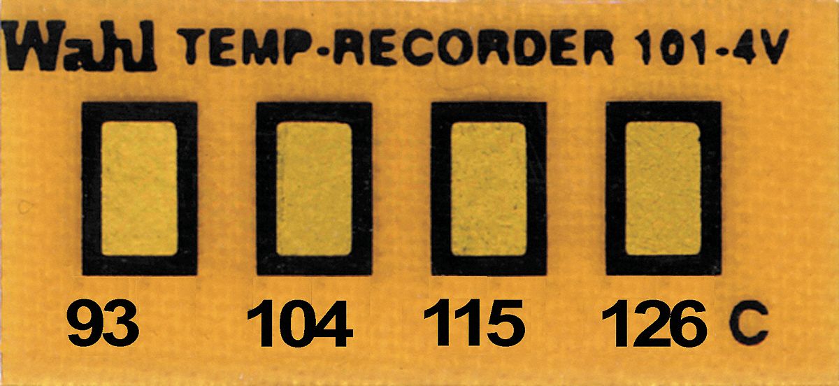 Non-Reversible Temp Indicator: Celsius, Non-Reversible, ±1% Accuracy, 4 Points, Kapton, 10 PK