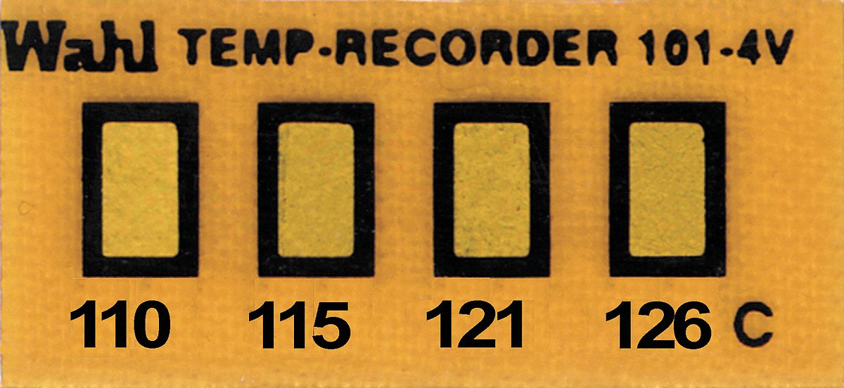 Non-Reversible Temp Indicator: Celsius, Non-Reversible, ±1% Accuracy, 4 Points, Kapton, 10 PK