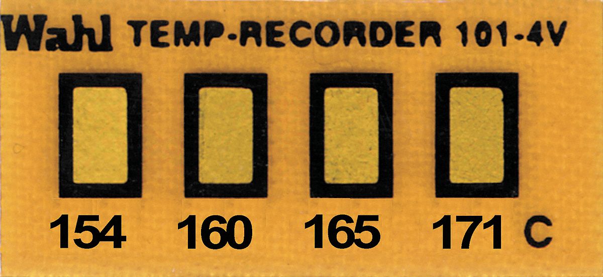 Non-Reversible Temp Indicator: Celsius, Non-Reversible, ±1% Accuracy, 4 Points, Kapton, 10 PK