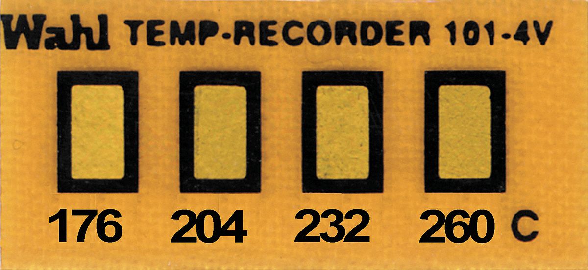 Non-Reversible Temp Indicator: Celsius, Non-Reversible, ±1% Accuracy, 4 Points, Kapton, 10 PK