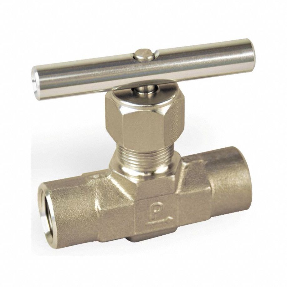 Needle Valve: Inline Valve Body, 316 Stainless Steel, Integral Bonnet, 1/2 in Pipe Size, PTFE