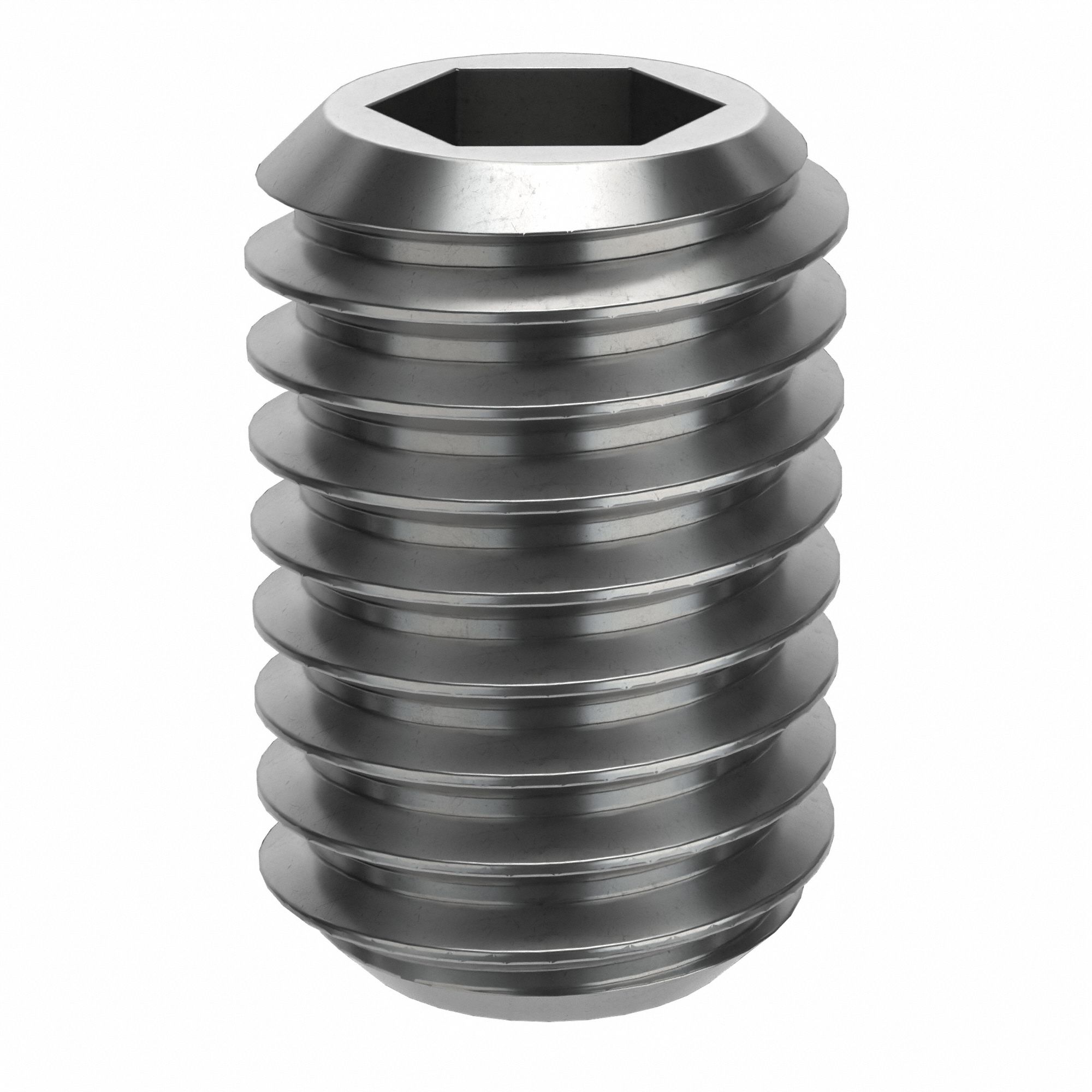 Socket Set Screw: M8x1.25 Thread Size, 12 mm Overall Lg, Flat pt, Stainless Steel, Plain, 10 PK