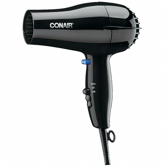 CONAIR Hair Dryer: White, 125 V, 5 ft Cord Lg, 2 Speeds, 3.5 in Dp