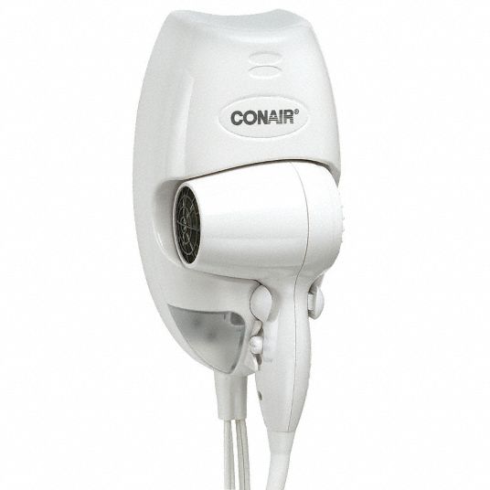 CONAIR Hair Dryer: White, 125 V, 5 ft Cord Lg, 2 Speeds, 3.5 in Dp