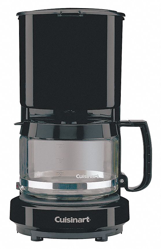 Coffeemaker: 4 Cup, 4 Cup, 120V, 550 W, Plastic/Glass, Black
