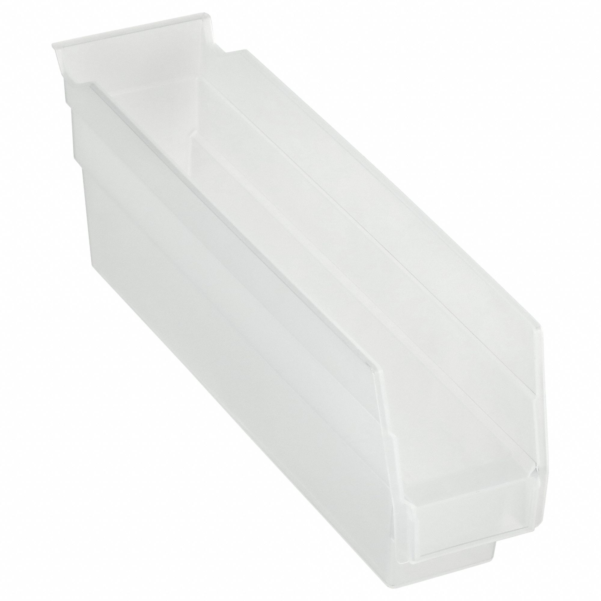 Shelf Bin: 11 5/8 in Overall Lg, 2 3/4 in x 4 in, Clear, Nesting Capable