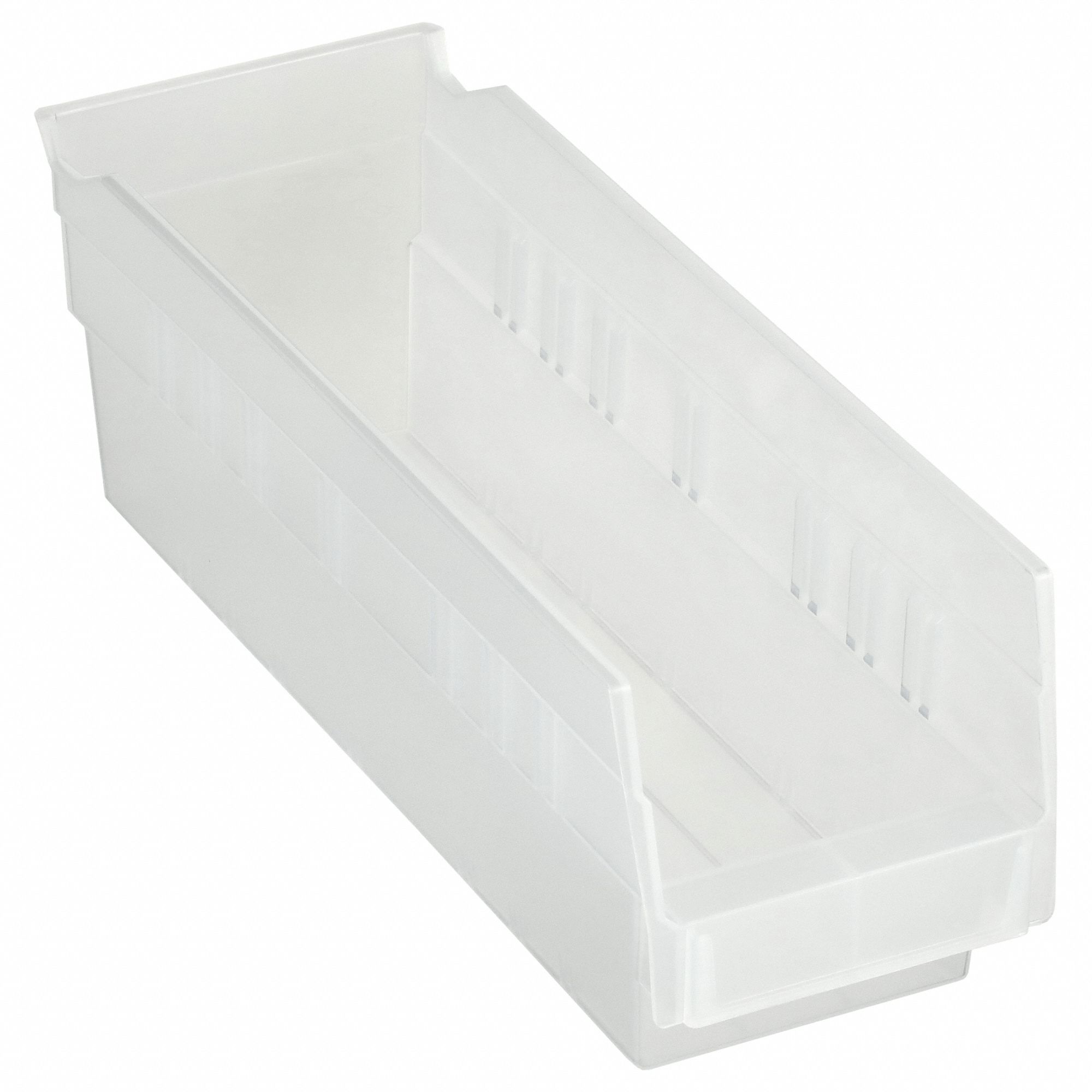 Shelf Bin: 11 5/8 in Overall Lg, 4 1/8 in x 4 in, Clear, Nesting Capable