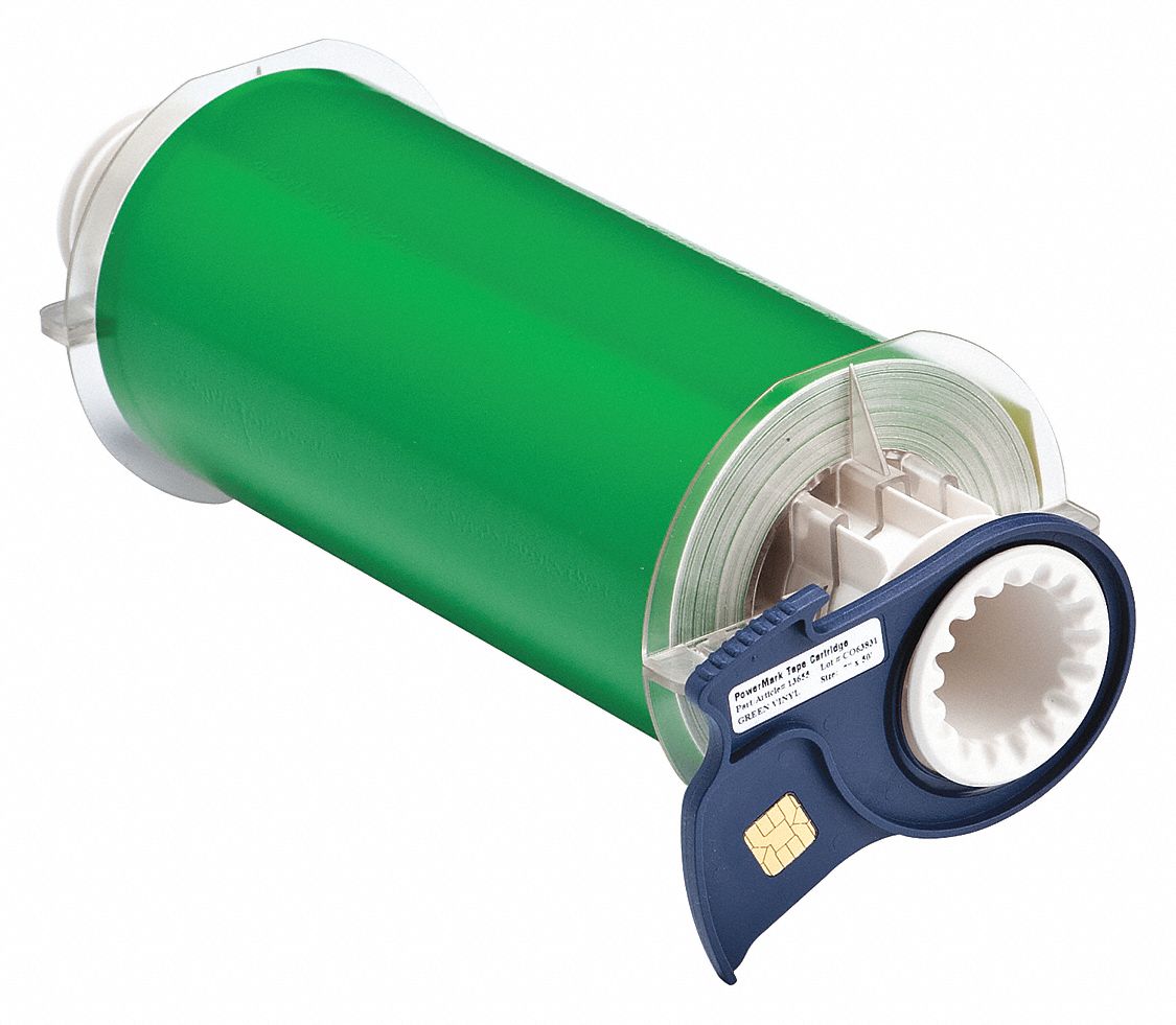 Continuous Label Stock: 7 in x 50 ft, Vinyl, Green (Gloss), Outdoor