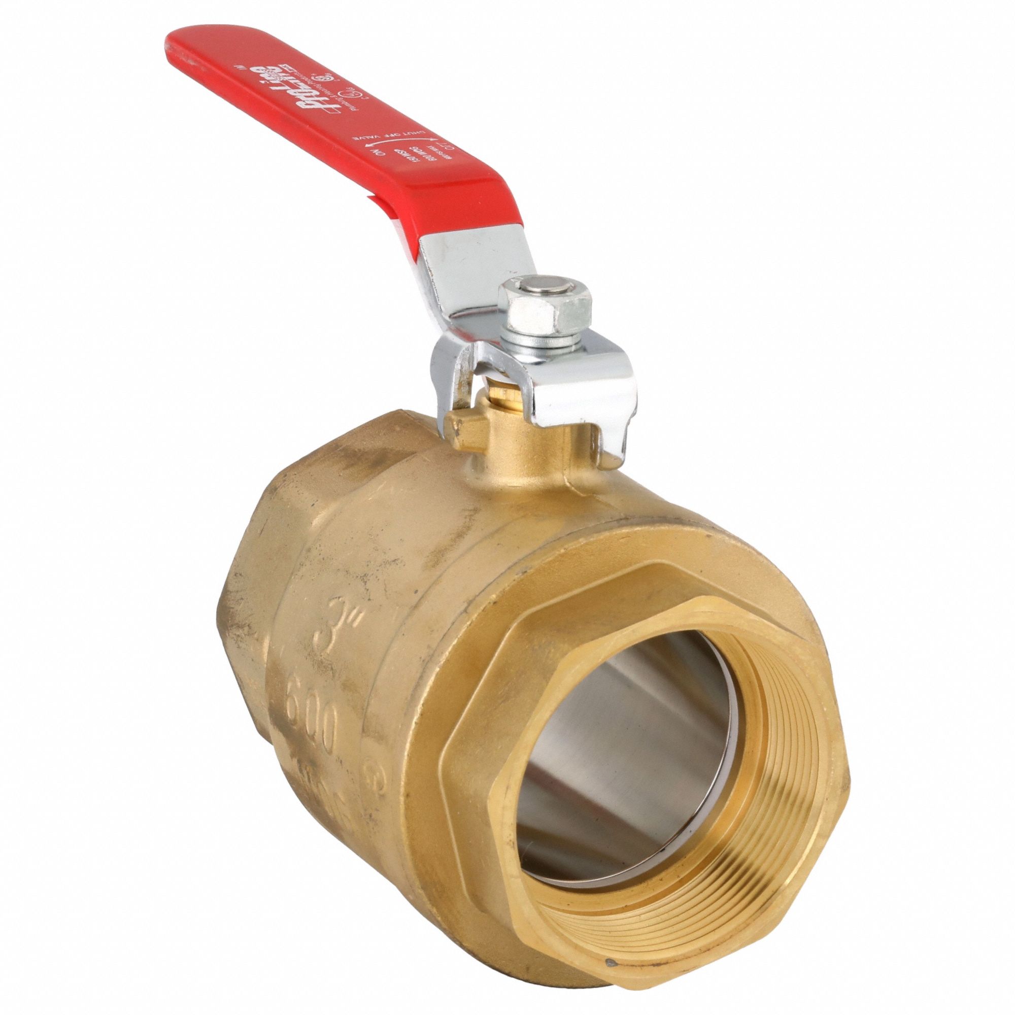 Manual Two-Way Ball Valve: 3 in, Brass, Straight, FIP x FIP, Full Port Ball Port