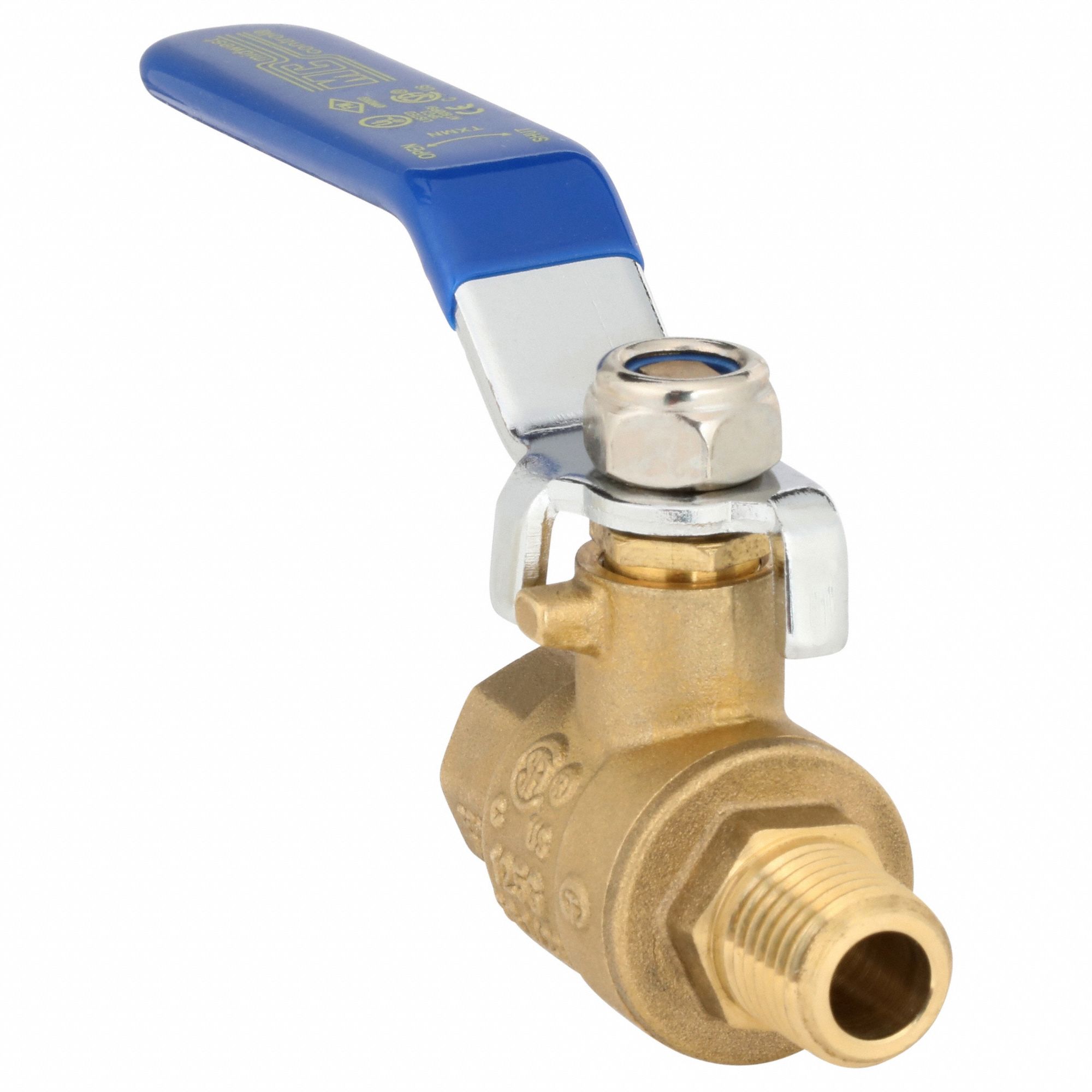 Manual Two-Way Ball Valve: 1/4 in, Straight, MNPT x FNPT, Full Port Ball Port, Lever